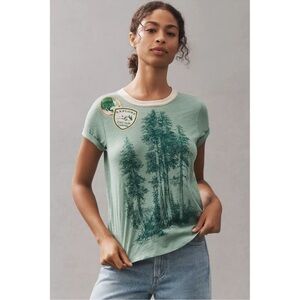 Pilcro Cotton Graphic Ringer Tee -  Green - Size S - BNWT